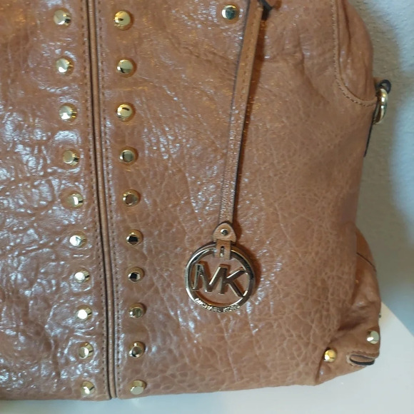 Michael Kors Gold Studded Brown leather handbag Purse Tote Large - Picture 10 of 10